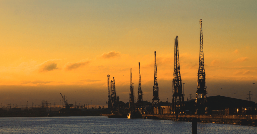 Southampton Docks Port orange sunset